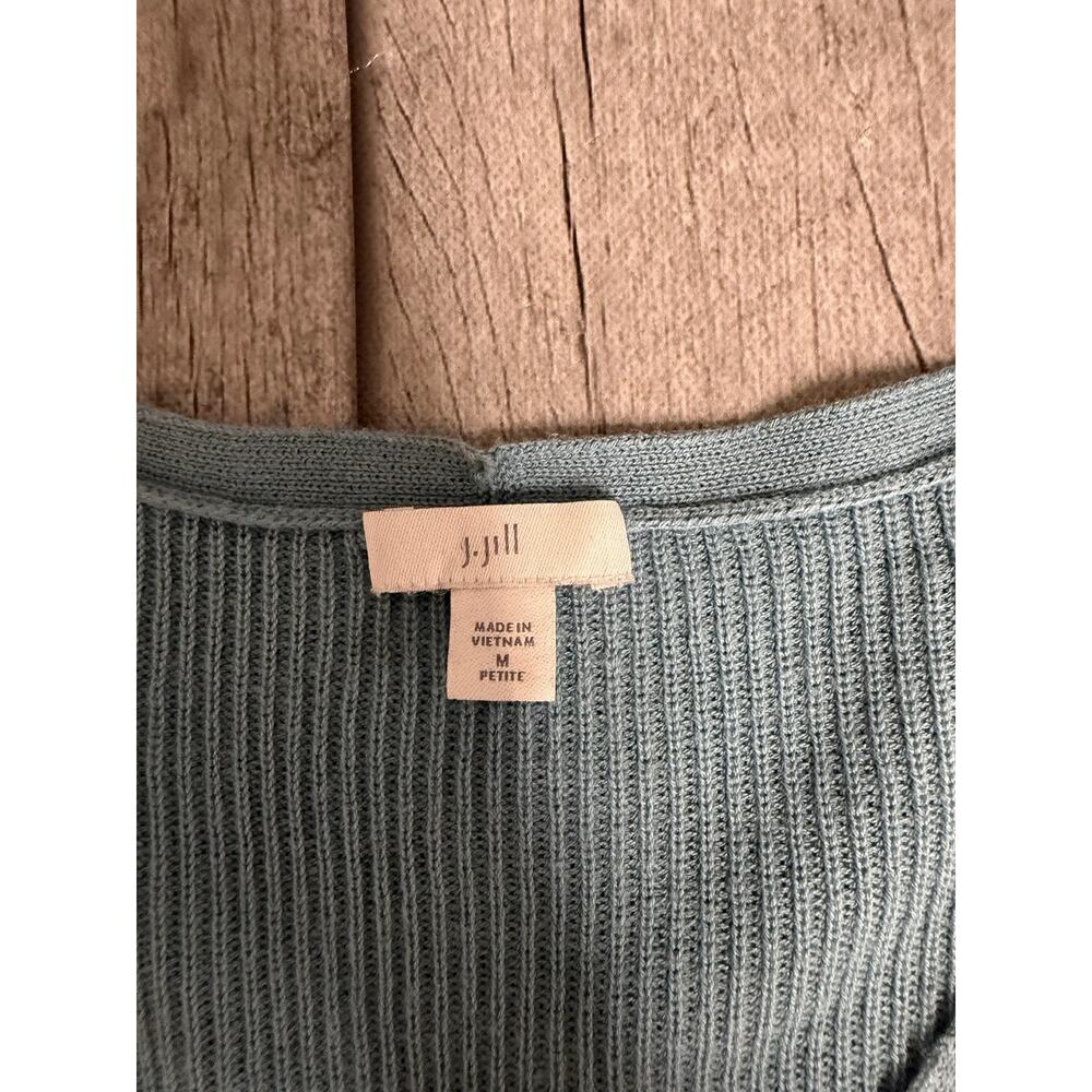 Women’s J.Jill V Neck Sweater Teal Blue Sz Medium Petite PM Cotton Blend - Picture 2 of 9